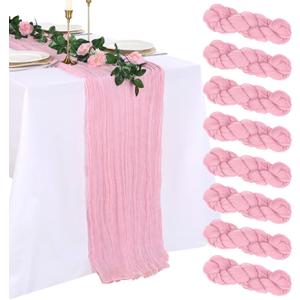 8 Pack Pink Cheesecloth Table Runner 10ft Boho Gauze 120 Inch Cheese Cloth Table Runner Rustic Sheer for Spring Holiday Baby Shower Party Dcor Home Wedding Decoration