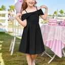GRACE KARIN Girls Elegant Dress Off Shoulder A-Line Casual Party Dresses (Black, 8Y)