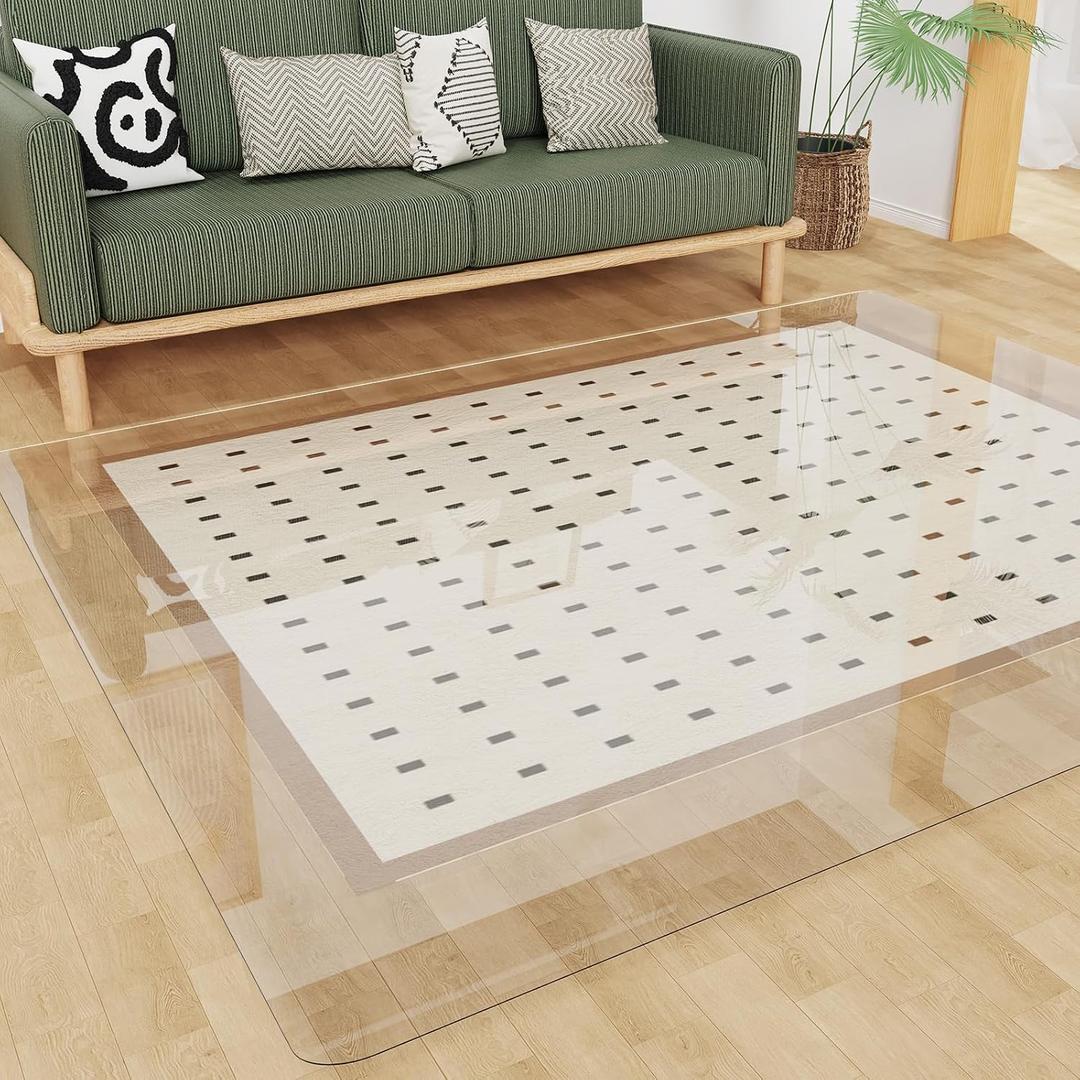 Crystal Clear Floor Mat 812ft, Upgraded Easy Flat Waterproof Vinyl Rug Cover, Large Stain-Resistant Plastic Area Rug Floor Protector for Kitchen, Dining Room, or High-Traffic Areas