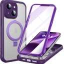 for iPhone 14 Plus Case with Invisible Magnetic Stand, Compatible with Mag-Safe Translucent Matte with Built-in Screen Protector, Shockproof Protective Phone Case for Women Men, Purple
