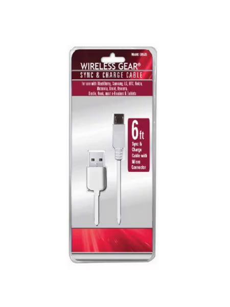 Wireless Gear 6 Ft Sync & Charger White Micro USB Cable