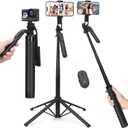 70inch Selfie Stick Phone Tripod with Rechargeable Remote,Portable Extendable 3 in 1 Cell Phone Tripod Stand for Video Recording,Travel Selfie Stick for iPhone and Android