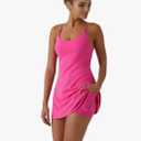 Women’s Backless Active Dress with Built-in Shorts and Pockets – for Movement & Easy Bathroom Breaks, Medium, Hot Pink 