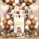 Brown Birthday Decorations,Happy Birthday Banner Beige Cream Neutral Boho Balloons Fringe Curtain Heart Foil Balloons for Women Boys Girls Baby Shower
