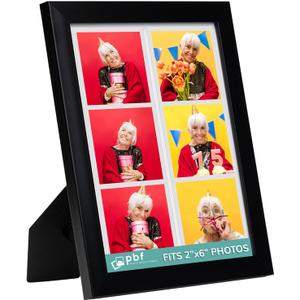 pbf PHOTO BOOTH FRAMES 5x7 Picture Frame with Mat to Display two (2) 2x6 Photos | 2 x 6 Photo Strip Frame w/Stand | Photo Booth Strip Frame | Picture Frame for Photo Booth Strip (Black, 1-Pack)