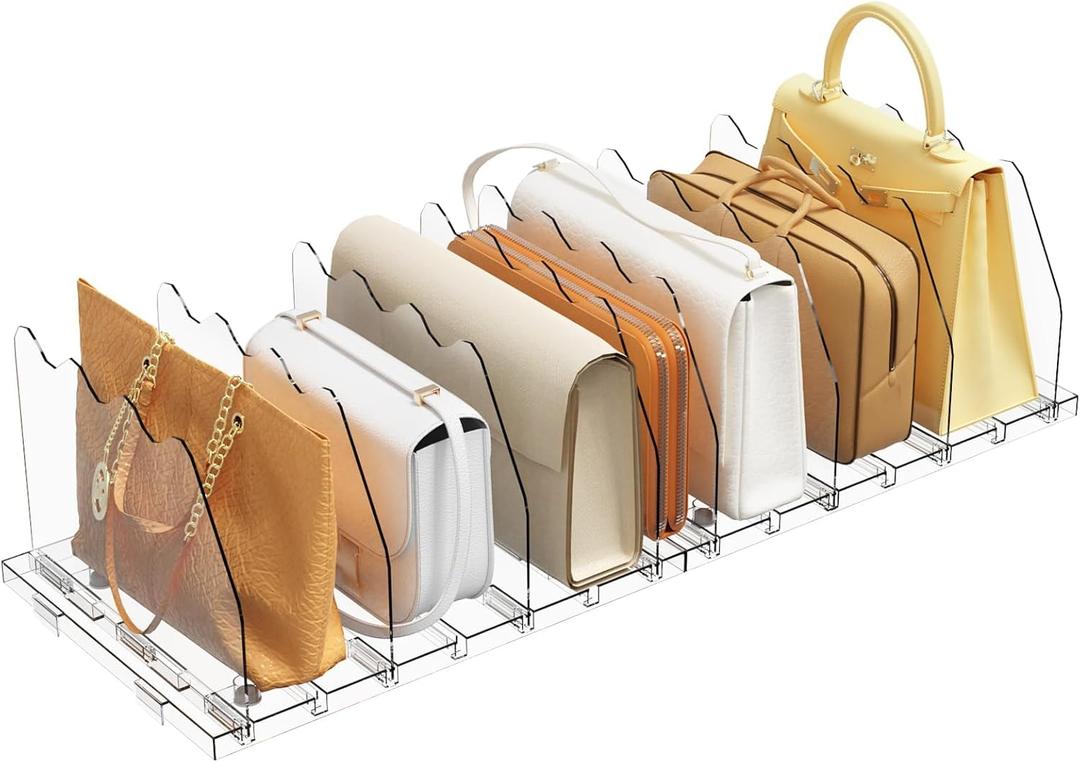SPACEKEEPER Adjustable Shelf Divider for Closet, Clear Purse Organizers for Closet Acrylic Handbag Separators Storage Organizer Bookshelf Separator Dividers in Bedroom, Office (Clear)
