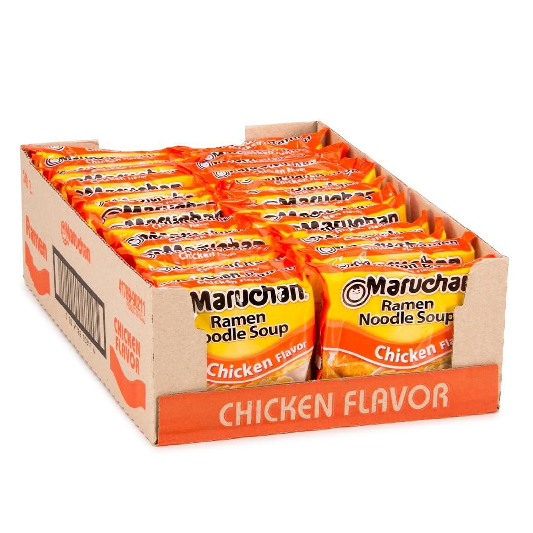 Maruchan Ramen Chicken, Instant Ramen Noodles, Ready to Eat Meals, 3 Oz, 24 Count, Best By 07/2026