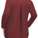 3/4 Length Sleeve Womens Tops Plus Size Going Out Pleated V Neck T Shirts (Red)