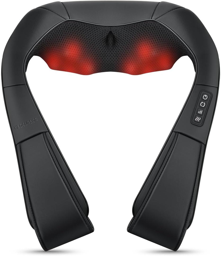Medcursor Neck Massager, Portable Electric Neck and Back Massager with Heat, Deep Tissue 3D Kneading Pillow for Muscle Pain Relief, Ideal Fathers Day Gift, Not Cordless
