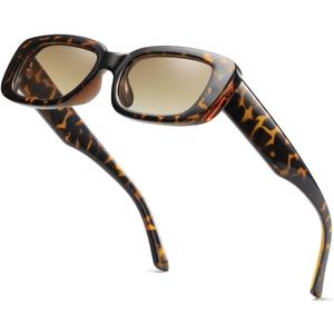 Vintage Rectangle Sunglasses for Women Men 90s Fashion Narrow Square Frame Eyewear UV400 Protection (Tortoise)