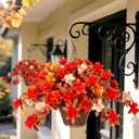 Fall Flowers with Hanging Basket Artificial for Decoration, Fake Silk Rhododendron Flowers for Outdoors, UV Resistant No Fade Floral for Home Garden Balcony Porch Patio Wedding Party Decor (Orange Yellow White With Basket)