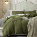 Ivellow Waffle Weave Duvet Cover Set 100% Cotton Duvet Cover Boho Textured Olive Sage Green Cozy Soft Breathable Queen Duvet Cover Skin-Friendly Luxury Comforter Cover Bedding Set