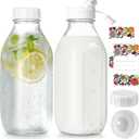 Milk Bottle with Dispenser Cap, 100% Airtight Heavy Duty Screw Lid. 2 Pack 32 Oz Reusable Glass Bottles with 3 Lids! Breast Milk Jug Pitcher, Buttermilk, Water, Juice Bottles w Cap, Syrup, Honey