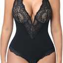 SHAPERIN Sexy Lace Bodysuits for Women Tummy Control Shapewear Built in Bras Corset Body Suit Going Out Outfits (Large, #126-black Nude)