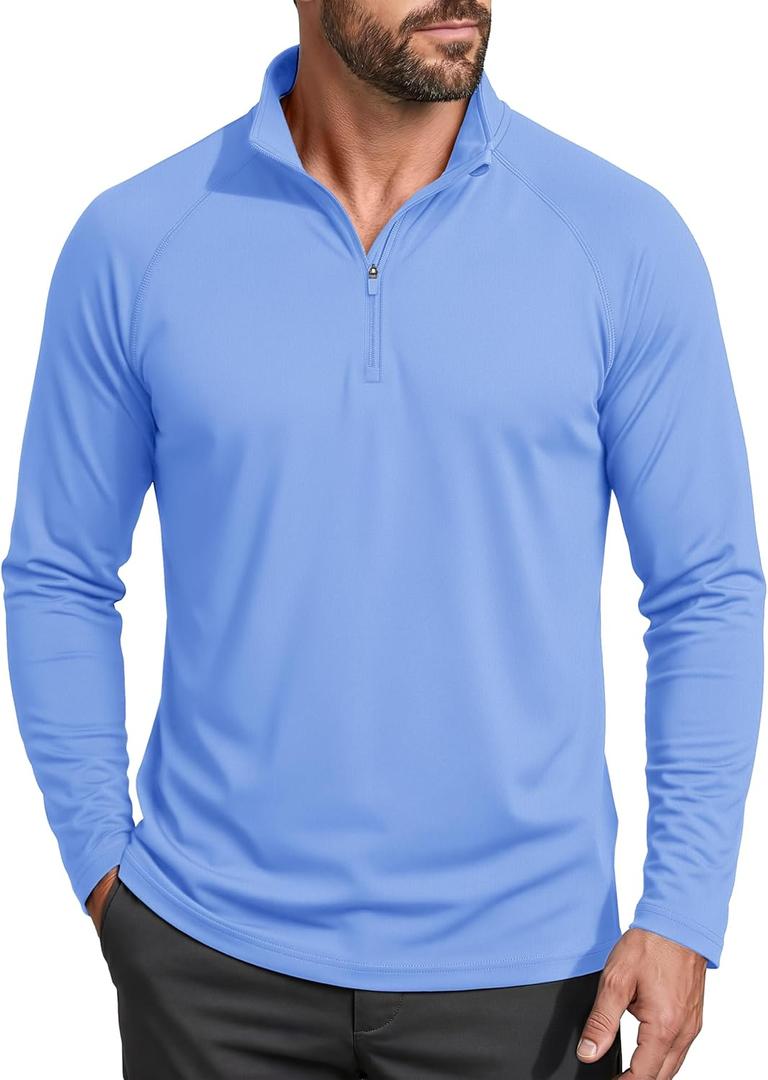 MAGCOMSEN Men's Long Sleeve Sun Shirts UPF 50+ Tees 1/4 Zip Fishing Running Rash Guard Athletic T-Shirts (Blue, S)