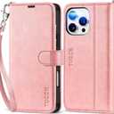 TUCCH Wallet Case for iPhone 16 Pro Max, [Wrist Strap] Kickstand RFID Blocking 4 Card Slots, Magnetic PU Leather Shockproof TPU Shell Compatible with iPhone 16 Pro Max 5G, Rose Gold with Wristlet