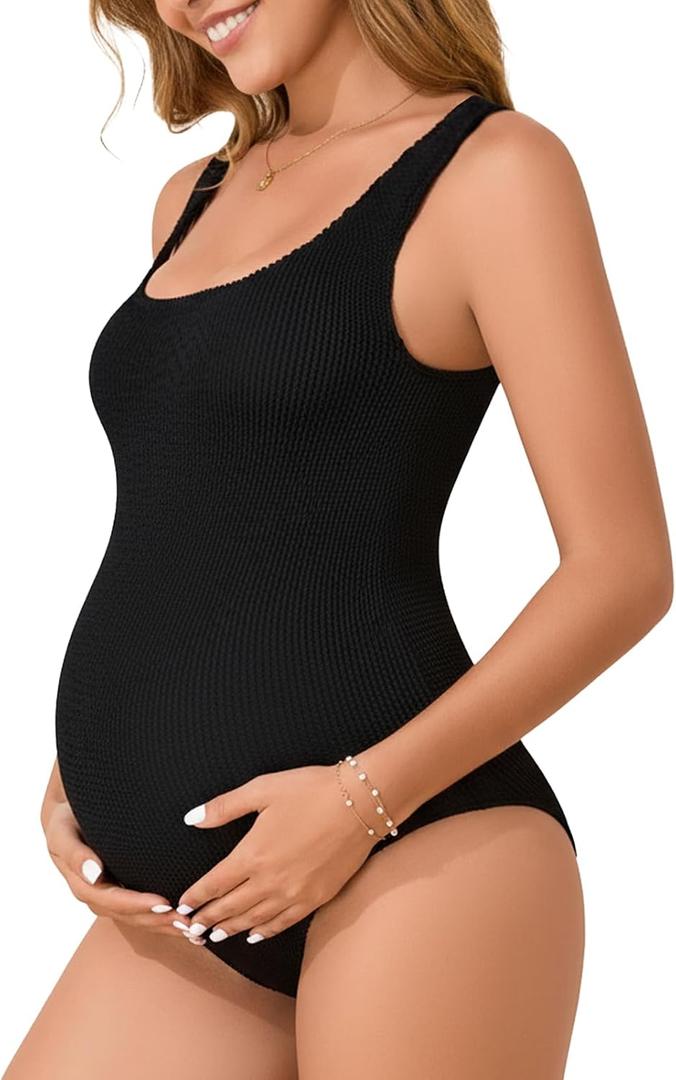 Summer Mae Seamless Maternity One Piece Swimsuit One Size Fits  Bathing Suit Ribbed U-Shaped Back Pregnancy Swimwear