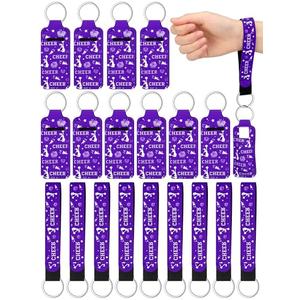 MotiMind 24 Pcs Cheer Gifts Bulk Cheerleader Team Gift Lip Balm and Holder Keychain Lanyard Set Cheer Party Favor Theme Portable Lipstick Holder and Lanyard for Valentines Team Sports Supplies(Purple)