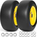 11x4.00-5 Lawn Mower Tires Flat Free, Zero Turn Mower Front Tires, 11x4-5 Solid Mower Wheel for Residential and Commercial, 3/4" and 5/8" Bearing, 3.4"-5" Center Hub, 2Pack Yellow, 350Lbs
