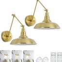 Gold Vintage LED Wall Sconce Set of 2, Wireless Battery Powered Wall Sconce with Remote Control, Dimmable Lighting for Bedroom, Hallway, Farmhouse Indoor Wall Sconce
