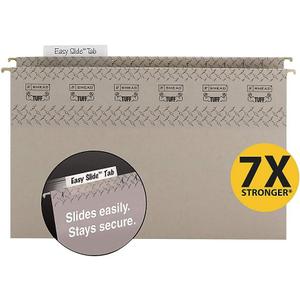 Smead TUFF Extra Capacity Box Bottom Hanging Folder, 1/3-Cut Easy Slide Tab, Steel Gray, 18 per Box (2" Expansion, Legal)