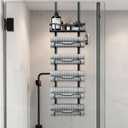 Aetyord Hanging Towel Racks for Bathroom No Drill - 6-Tier Over The Door Bath Towel Storage Organizer for Small Bathrooms - Tiered Back of Door Towel Holder Hanger for Rolled Towels RV Camper Black