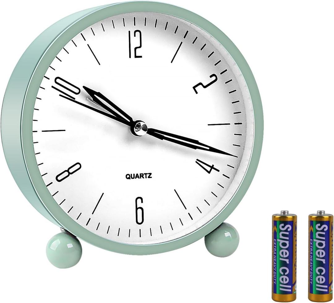 pxy Cute and Safe Alarm Clock for Kids Battery Powered (Battery Include), 4" Analog Super Silent Analog Alarm Clock with Night Light510 Green & White