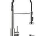 Kitchen Faucet with Soap Dispenser, Pull Down Sprayer, Brushed Nickel Stainless Steel, Modern Spring 1 Handle Sink Faucet with Deck Plate for 1 or 3 Hole Sinks for Bar RV Laundry Farmhouse