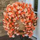 Ivydale Artificial Faux Mums Fall Flowers for Outdoor Outside Decoration, 2 PCS Fake Hanging Flowers Silk Morning Glory Plants with Eucalyptus for Home Garden Decor (Fall Orange+Light Orange)