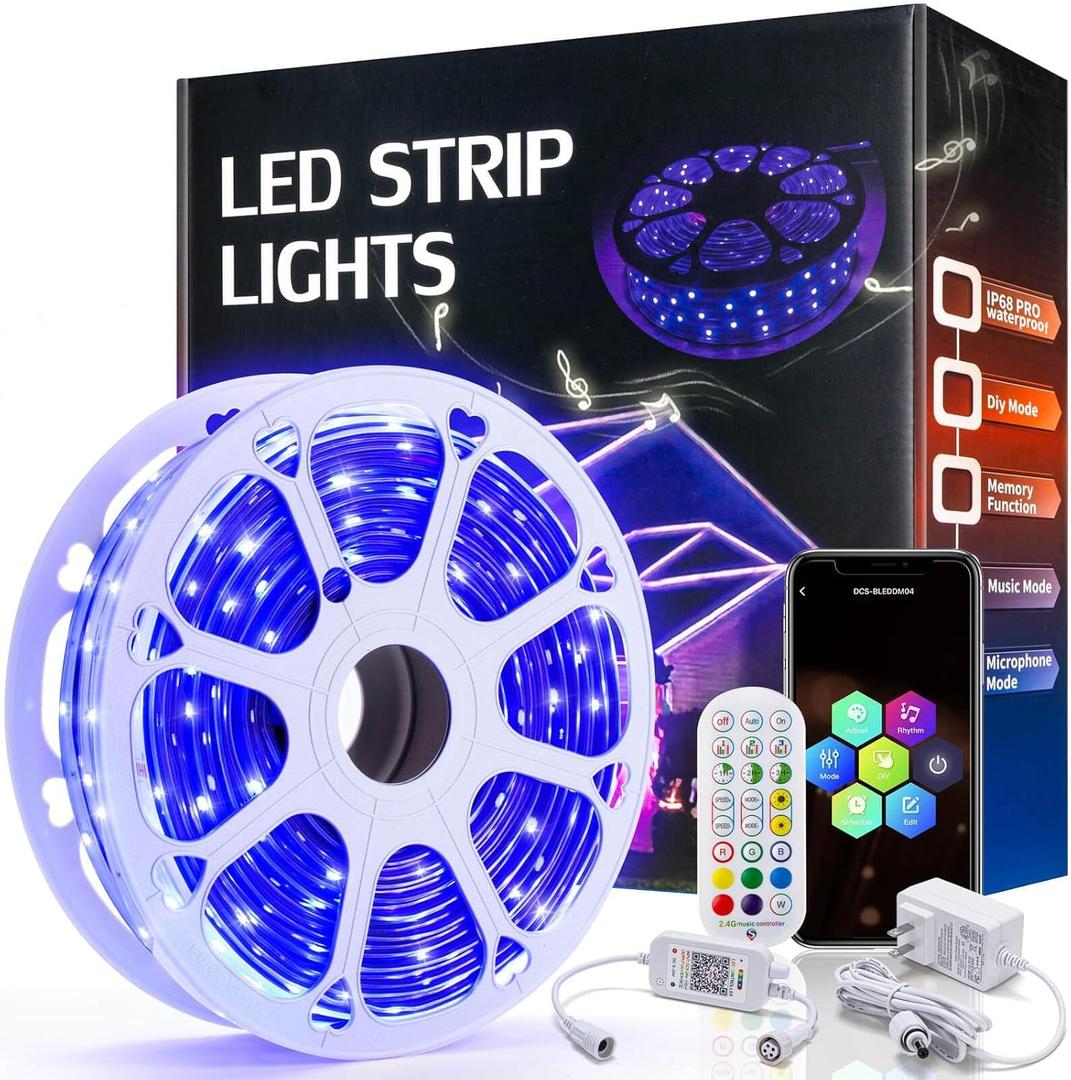 Outdoor LED Strip Lights Waterproof 200ft, 1 Roll Continuous, IP68 PRO, Smart WiFi & Remote Control, Compatible with Alexa & Google Assistant, Self-Adhesive