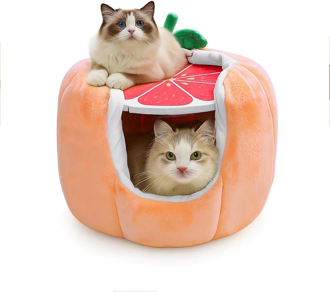 Cat Houses for Indoor Cats, Small Cat Tree with Sisal Ropes and Plush Perch, Cute Cat Bed Cave with Soft Pillow, Grapefruit Design Cat Houses for Indoor Cats, Small Cat Tree with Sisal Ropes and Plush Perch, Cute Cat Bed Cave with Soft Pillow, Grapefruit Design