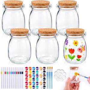 6 Set Paint Your Own Glass Jar Kit Included Clear Glass Pudding Jars with Markers Art DIY Set for Teen Adults Decor Craft Project Birthday Party Activities