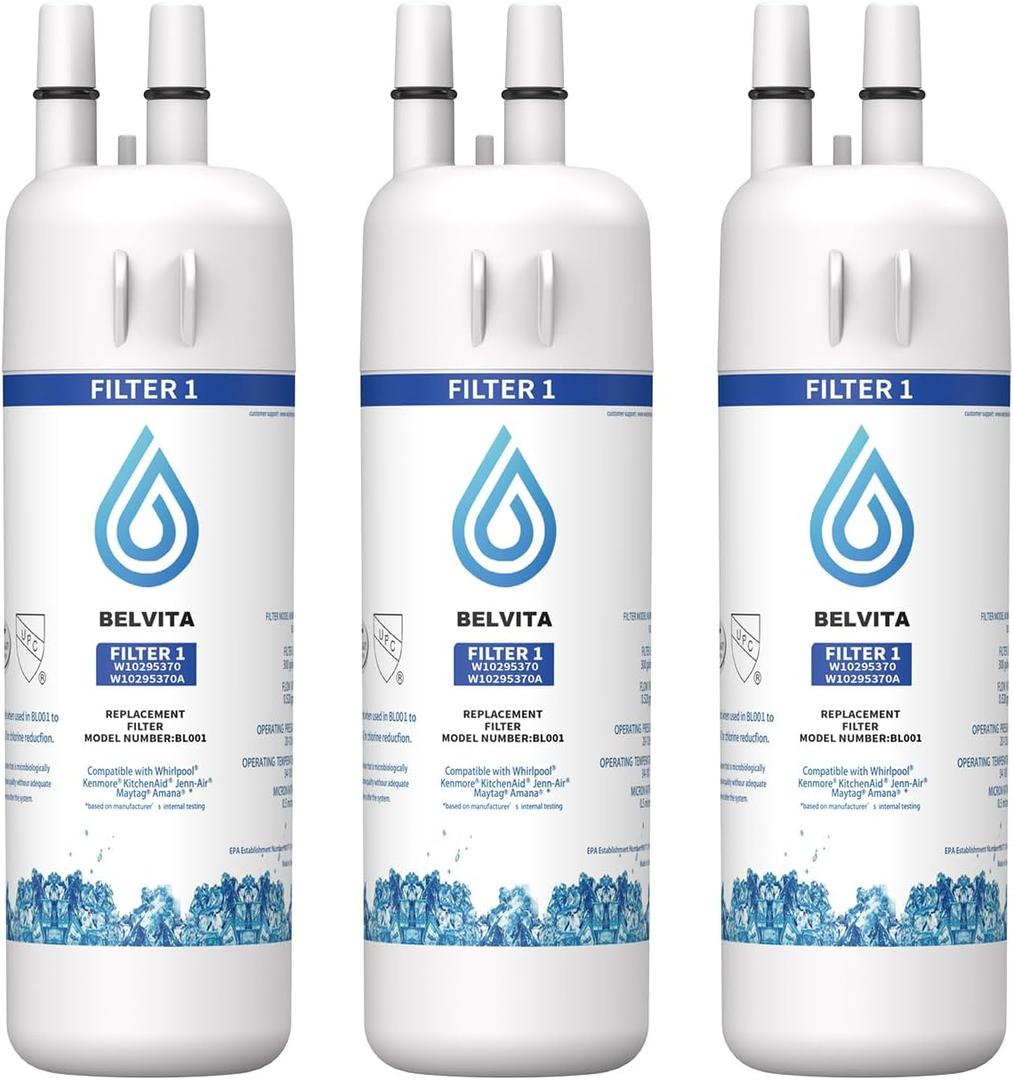 BELVITA Replacement for EDR1RXD1, W10295370A, Filter 1, WHR1RXD1, KAD1RXD1, Compatible with Kenmore 46-9081, 9081, 46-9930, 9930, P4RFWB, P8RFWB2L Refrigerator Water Filter 3 Pack