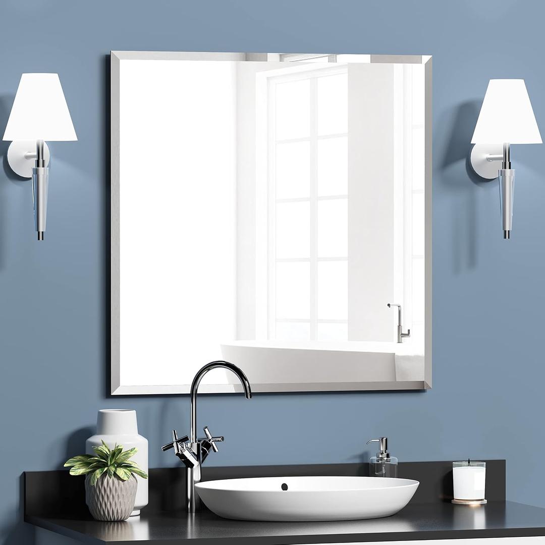 24-inch Square Bathroom Mirror Frameless Tempered Glass Wall Mirror