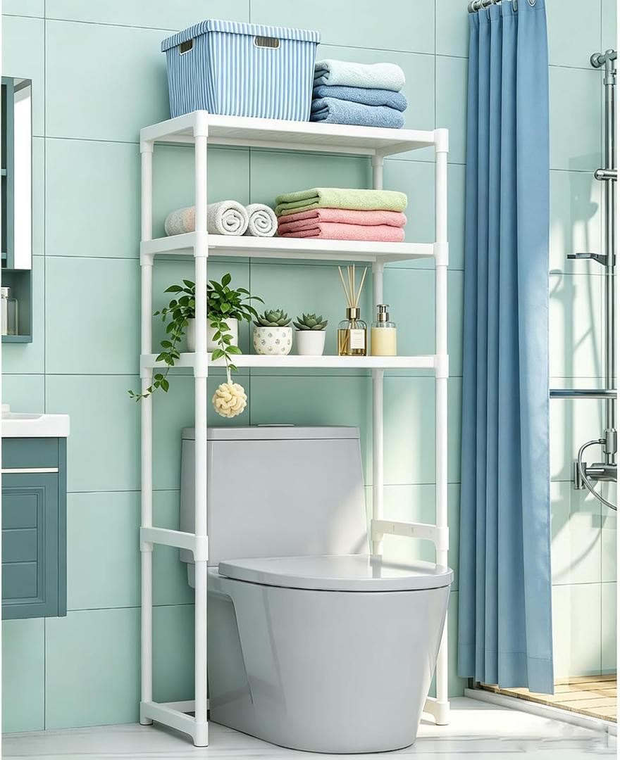 Garvee 3 Tier Bathroom Over The Toilet Shelf, Freestanding Metal Over The Toilet Shelf Organizer, Space Saver Bathrooms Shelve for Restroom Laundry Balcony, White