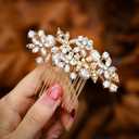 Foyte Crystal Bride Wedding Hair Comb Silver Flower Bridal Headpieces Leaf Hair Pieces Rhinestone Bridesmaid Side Combs Hair Accessories for Women (gold flower) (gold flower)