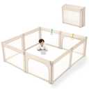 Doradotey Baby Playpen Foldable for Toddlers 1-3, Size and Shape Adjustable Enclosure, 8-Panels Detachable Gate 79x71 Large Indoor Playard, Easy Assembly and Clean, Safety Fence Play Area, Khaki