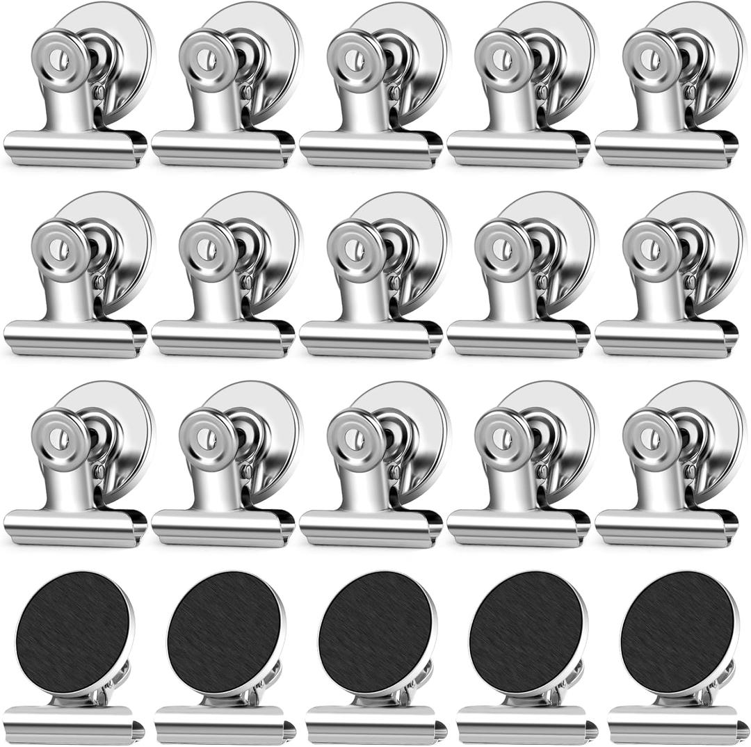 20 Pack Fridge Magnet Refrigerator Magnets, Strong Magnetic Clips, Heavy Duty Clip Magnets for Photo Displays, Whiteboard Magnets for Home, Office, Classroom (Silver)