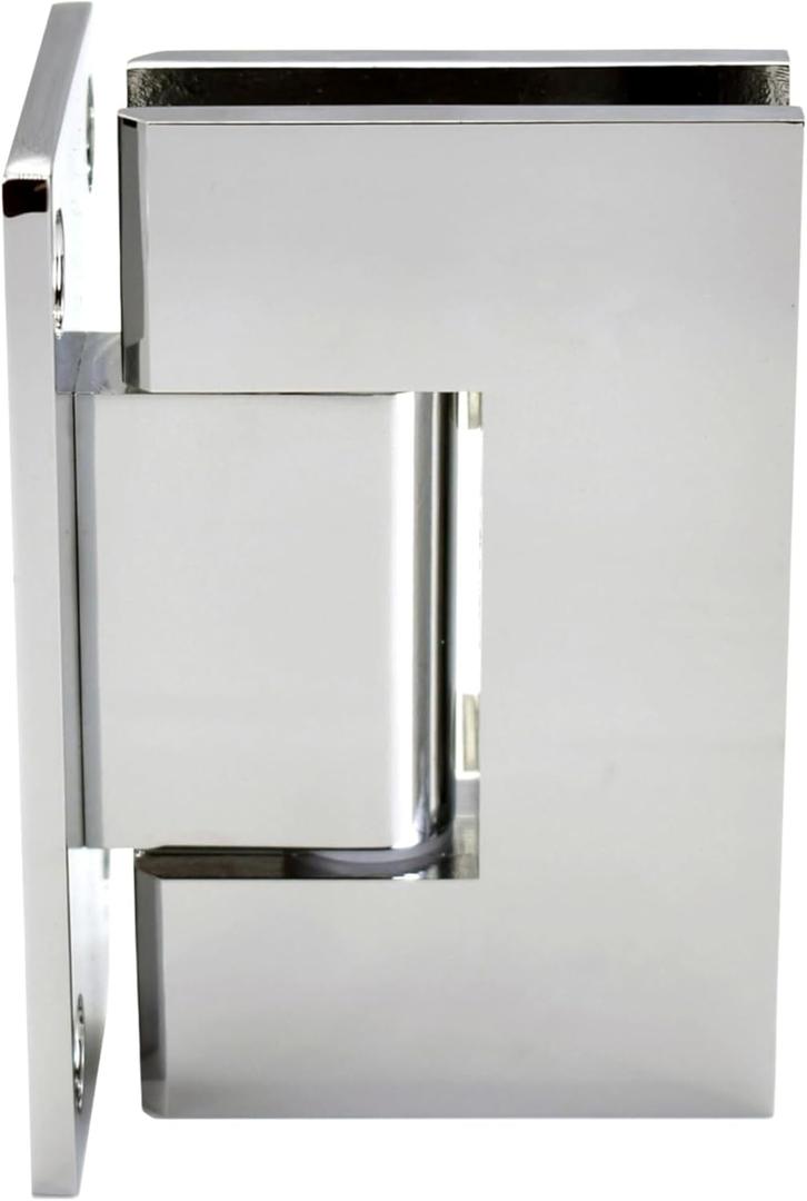Shower Door Hinge in Chrome  Full Back Plate, Solid Brass 90 Degree Square Standard, Wall to Glass, Self-Centering Pivot, Fits 3/8" to 1/2" (10 to 12 mm) Frameless Bathroom Glass Doors