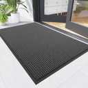 Front Door Mat, 2' x 6' Heavy Duty Indoor Outdoor Welcome Mat for Entryway, Commercial Entrance, Low Profile, Non-Slip, Durable Rubber Backing for Patio, Home