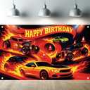 Racing Car Happy Birthday Backdrop Flame Track Banner Sports Car Party Photography Background for Men Boys Kids Birthday Supplies Bday Table Decor Studio Photo Booth Prop 71 x 43 Inch