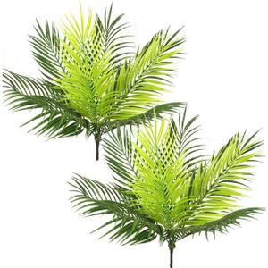 PASYOU Artificial Palm Tree, Plastic Plants Greenery Fake Tropical Shrubs Faux Big Leaves for Home Indoor Outdoor Garden DIY Basket Planter Filler Wedding Party Decoration UV Resistant - 2 Pack