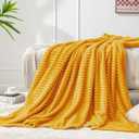 BEDELITE Fleece Blanket - 3D Ribbed Jacquard Decorative Yellow Throw Blanket for Couch & Bed, Lightweight Warm Cozy Soft Fuzzy Blankets All Seasons Suitable 50x60 inches