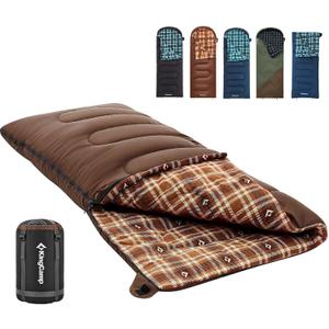 KingCamp Sleeping Bag for Adults, Cold Weather & Warm XL Big and Tall Flannel Sleeping Bags with Compression Sack Portable Waterproof Essentials Gear Accessories for Outdoor Camping