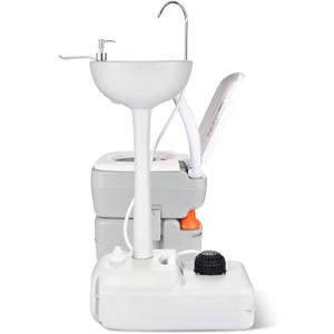 YITAHOME Portable Sink and Toilet, 17 L Hand Washing Station & 5.3 Gallon Flush Potty,for Outdoor,Camping, RV, Boat, Camper, Travel,Grey white