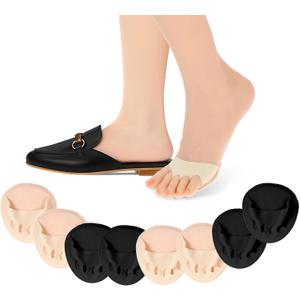 4 Pairs Ball of Foot Cushion Pads Sock Women's Toe Cover Sock with Padding Reusable Toe Topper Socks Invisible Toeless Half Socks Non-Skid Metatarsal Pads Sponge Shoe Protector for Foot High Heels