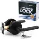 ANNFUZ Round Heavy Duty Entry Door Lever Handle Lock with Key for Office/ Front Door, Entrance Interior Exterior Door Knob Hardware, Lockable, Not Keyed Alike, Reversible for Left/ Right Side (Matte Black)