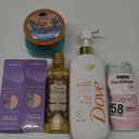 1. Tesori d'Oriente Bath Oil, Shower Oil Body Wash, Cleansing Oil for Women 2. Dove Serum Body Wash 3. Coppertone Pure and Simple Baby Sunscreen Lotion SPF 50 4. Tree Hut Blue Lagoon Shea Sugar Scrub 5.  (2pcs) All Over Complexion Body Coverage,Tatto