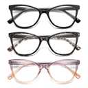 LKEYE Reading Glasses Women Cat Eye Blue Light Blocking Computer Readers Stylish Spring Hinge Fashion Cute Ladies Small Frame Eyewear LK6094 (3Pack,Black,Demi,Purple,2.0X)