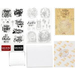 2 x CraftyManor Happy Easter Clear Stamps for Scrapbooking, Vintage Rabbit Stamp Set for Journaling, Card Making Supplies for Crafting, DIY, Photo Album Decor & Junk Journal 5.8x8.3in (Rabbit + Text Set)